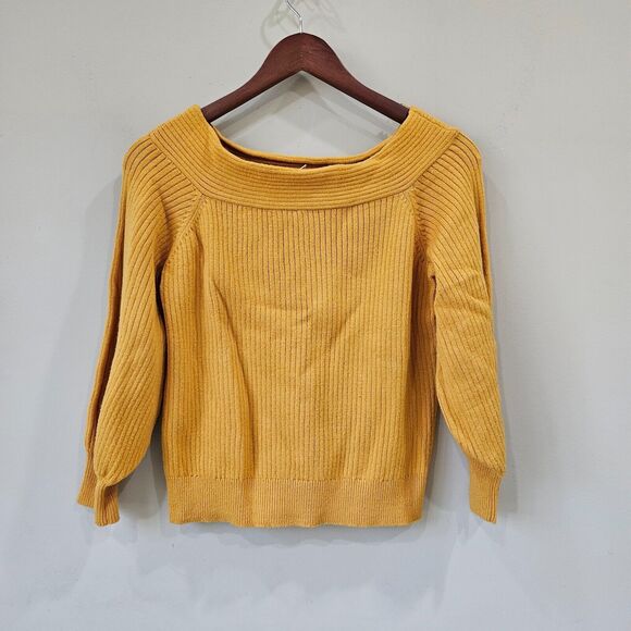 Anthropologie Moth Women's Dancer Off the Shoulder Sweater Small Mustard Yellow - Picture 1 of 9